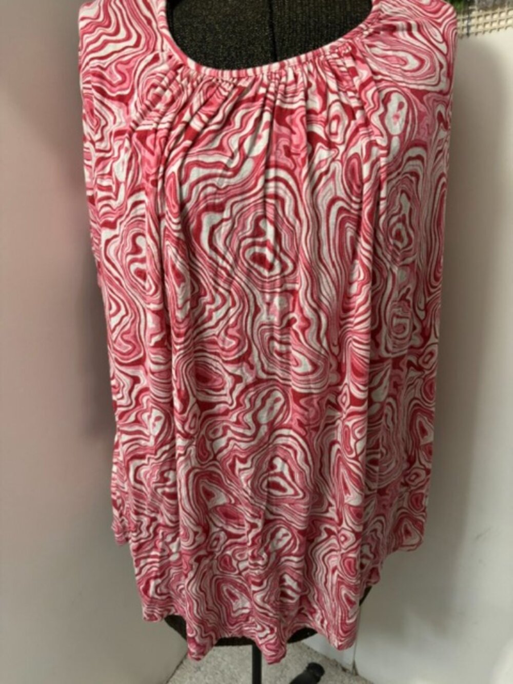 PEVRL Women's 3XL Short Sleeve Pink/White Abstract Swirl Blouse